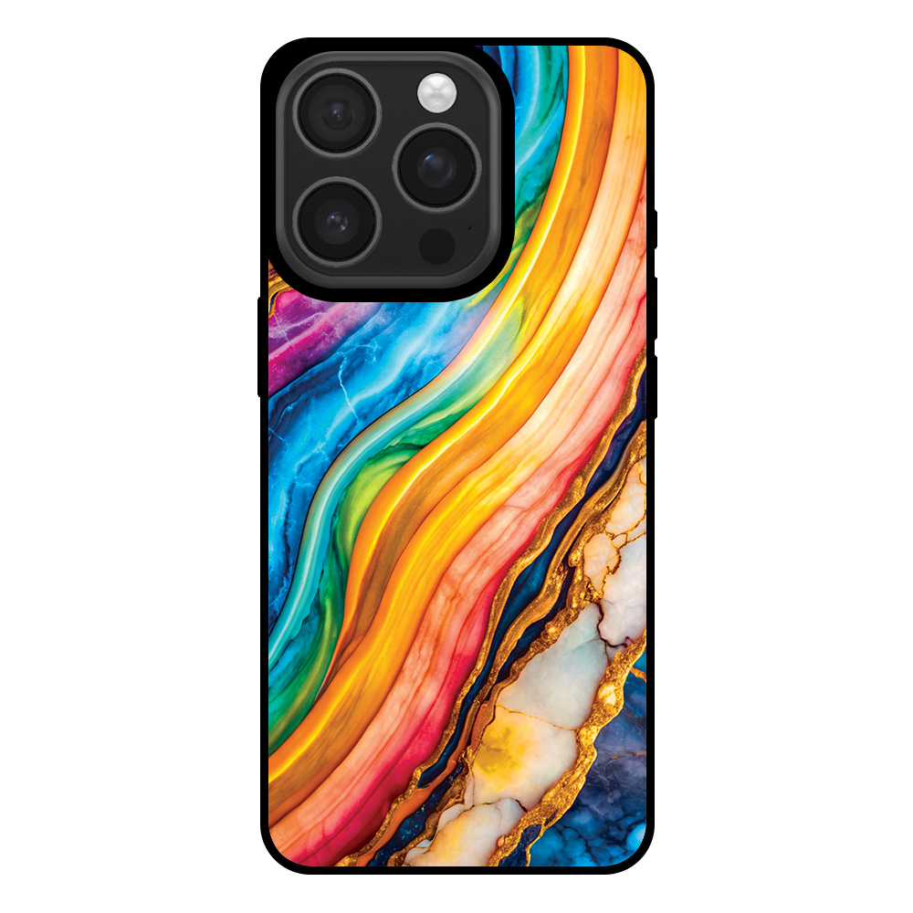 Telefoonhoesje voor iPhone 16 Pro met regenboog goud marmer opdruk