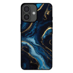 Telefoonhoesje voor iPhone 16 met blauw goud marmer opdruk