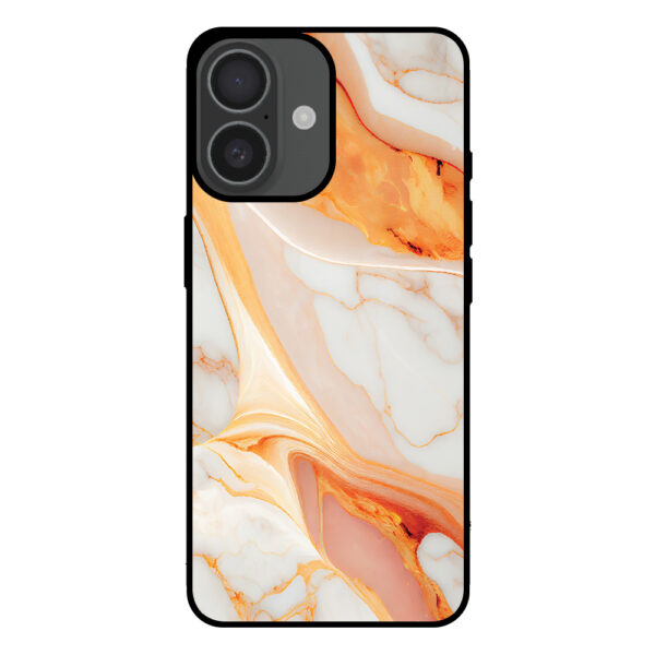 Telefoonhoesje voor iPhone 16 met oranje marmer opdruk