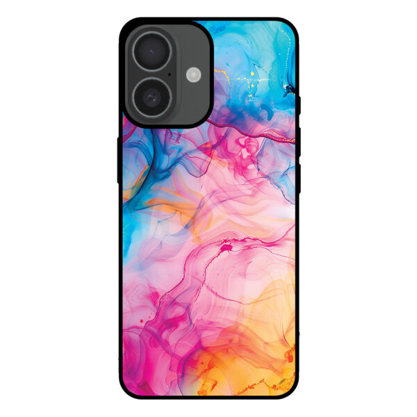 Telefoonhoesje voor iPhone 16 met regenboog acryl marmer opdruk