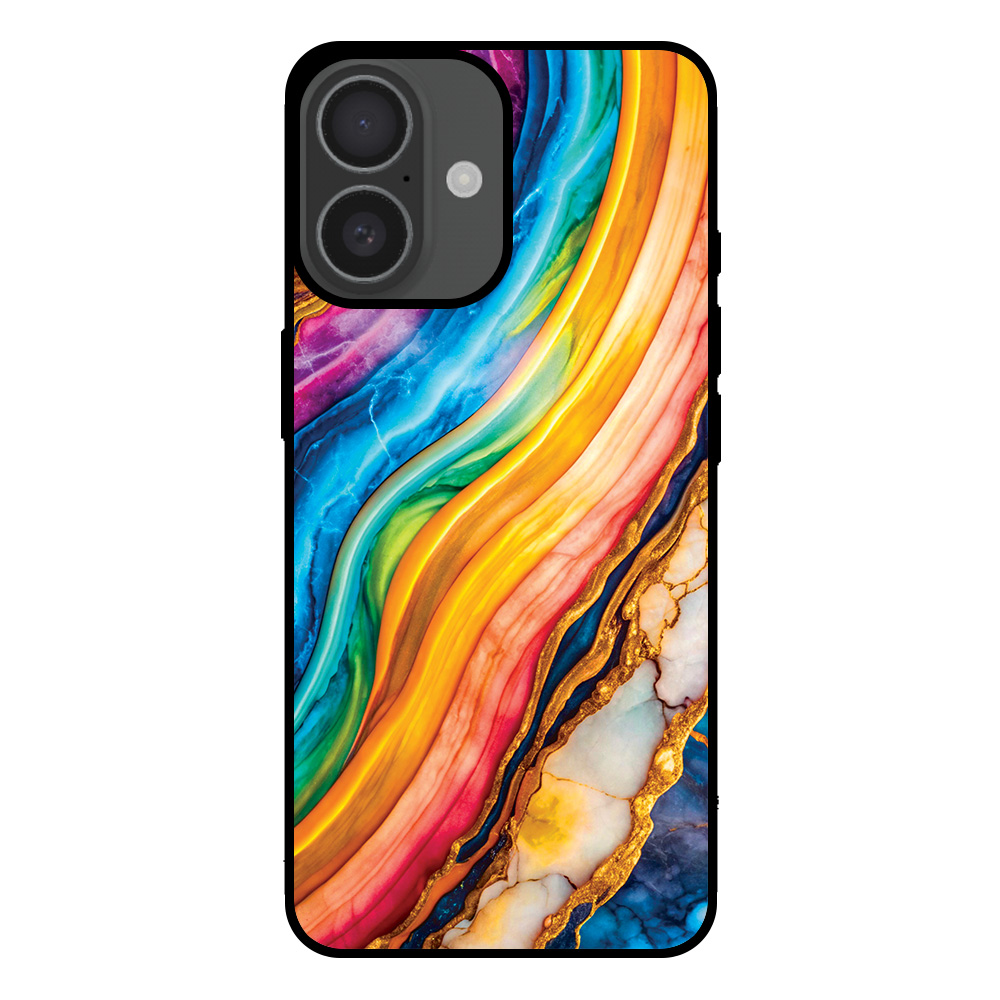 Telefoonhoesje voor iPhone 16 met regenboog goud marmer opdruk