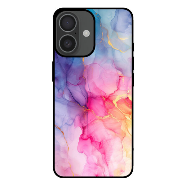 Telefoonhoesje voor iPhone 16 met regenboog marmer opdruk