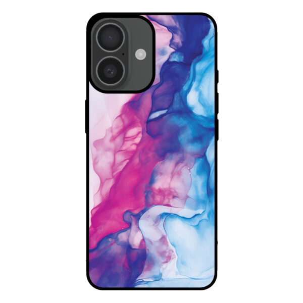 Telefoonhoesje voor iPhone 16 met roze blauw marmer opdruk