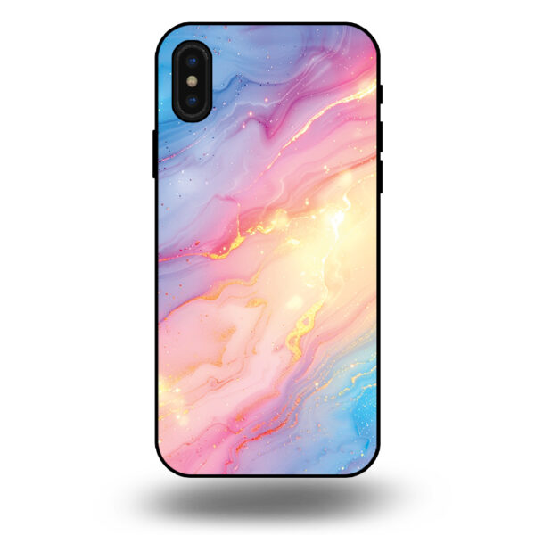 Telefoonhoesje voor iPhone X-Xs met regenboog glitter marmer opdruk