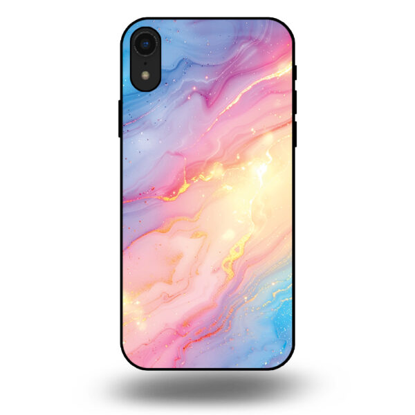 Telefoonhoesje voor iPhone XR met regenboog glitter marmer opdruk