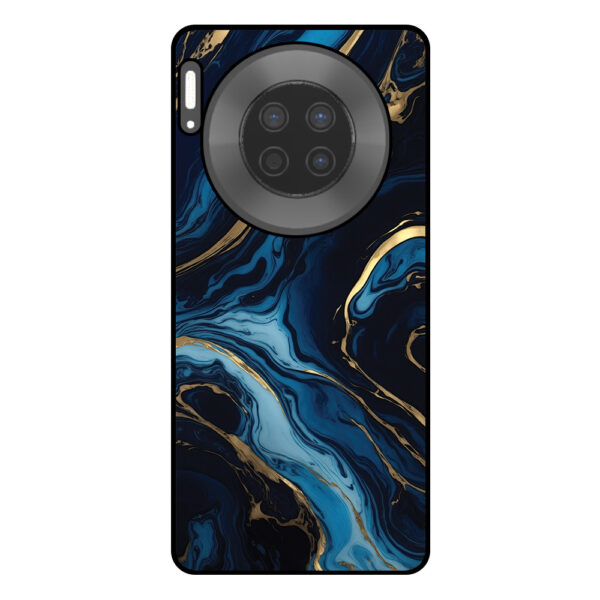 Huawei Mate 30 telefoonhoesje met blauw goud marmer opdruk