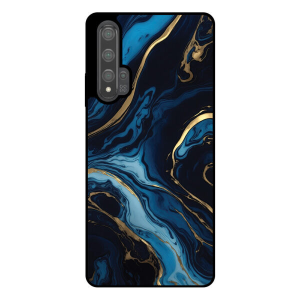 Huawei Nova 5T telefoonhoesje met blauw goud marmer opdruk