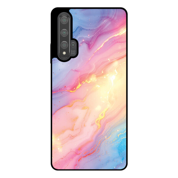 Huawei Nova 5T telefoonhoesje met regenboog glitter marmer opdruk