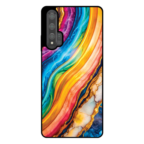 Huawei Nova 5T telefoonhoesje met regenboog goud marmer opdruk