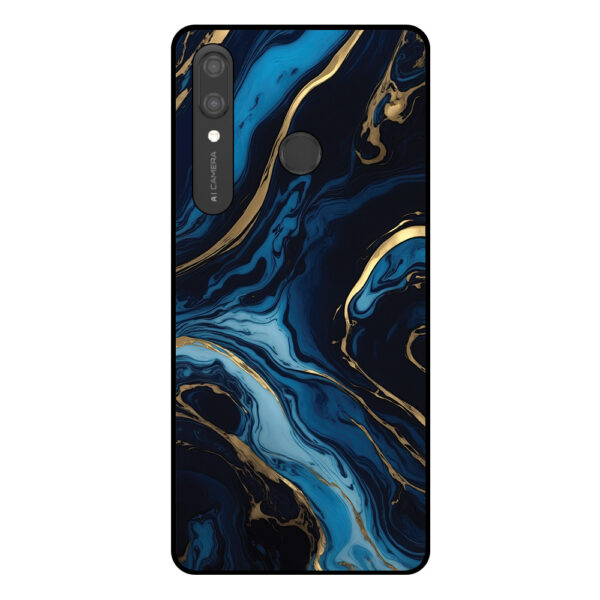 Huawei P Smart (2019) telefoonhoesje met blauw goud marmer opdruk