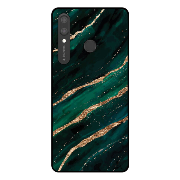 Huawei P Smart (2019) telefoonhoesje met groen goud marmer opdruk