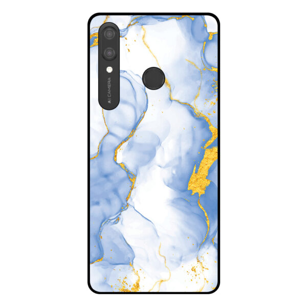 Huawei P Smart (2019) telefoonhoesje met lichtblauw goud marmer opdruk