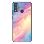 Huawei P Smart (2020) telefoonhoesje met regenboog glitter marmer opdruk