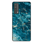 Huawei P Smart (2021) telefoonhoesje met blauw marmer opdruk