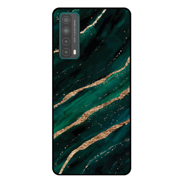 Huawei P Smart (2021) telefoonhoesje met groen goud marmer opdruk