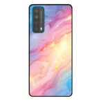 Huawei P Smart (2021) telefoonhoesje met regenboog glitter marmer opdruk