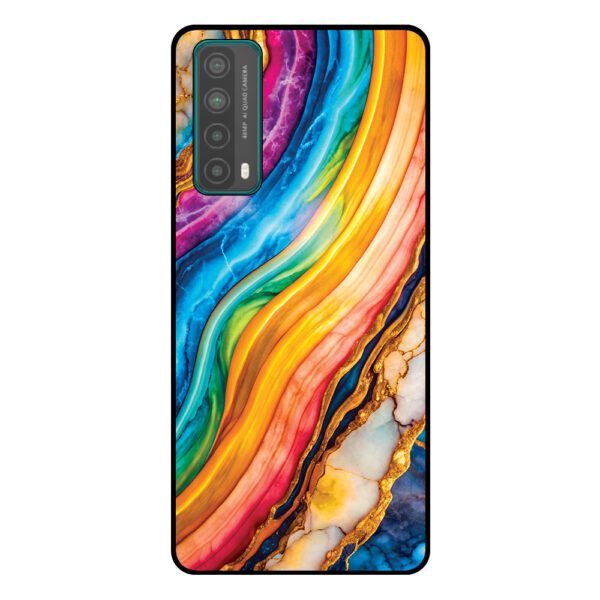 Huawei P Smart (2021) telefoonhoesje met regenboog goud marmer opdruk