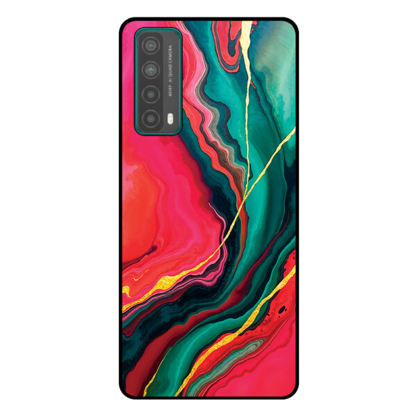 Huawei P Smart (2021) telefoonhoesje met rood groen marmer opdruk