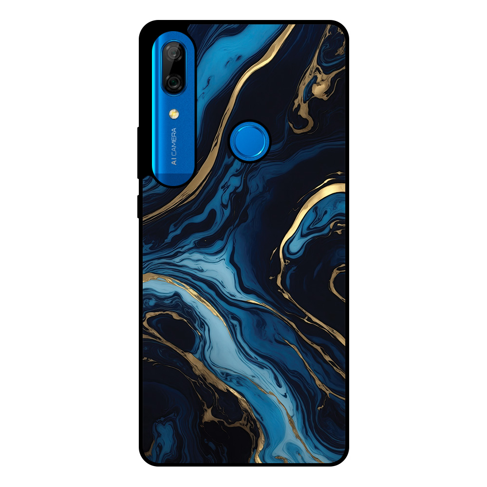 Huawei P Smart Z - Y9 Prime (2019) telefoonhoesje met blauw goud marmer opdruk