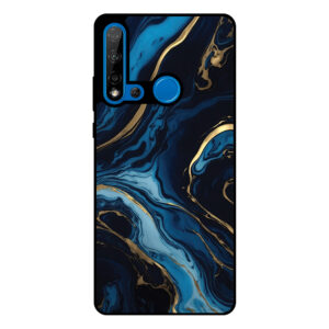 Huawei P20 Lite (2019) telefoonhoesje met blauw goud marmer opdruk