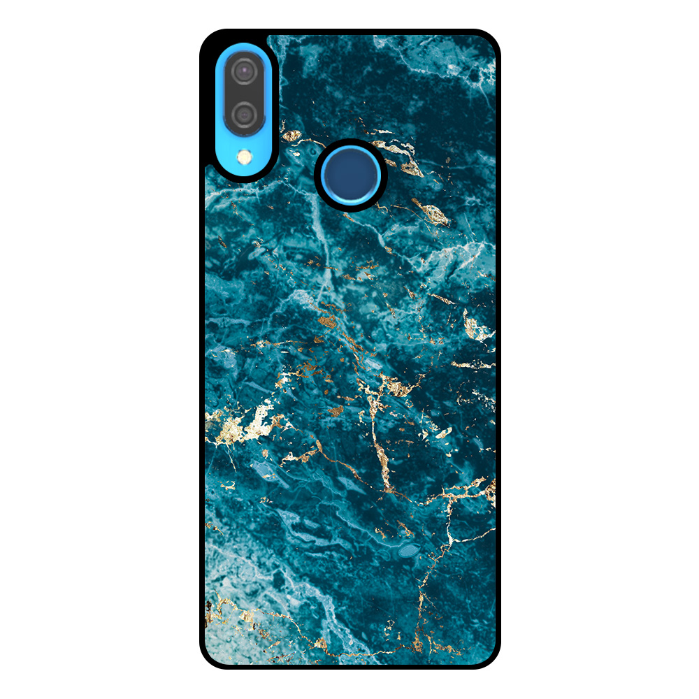 Huawei P20 Lite - Nova 3E telefoonhoesje met blauw marmer opdruk