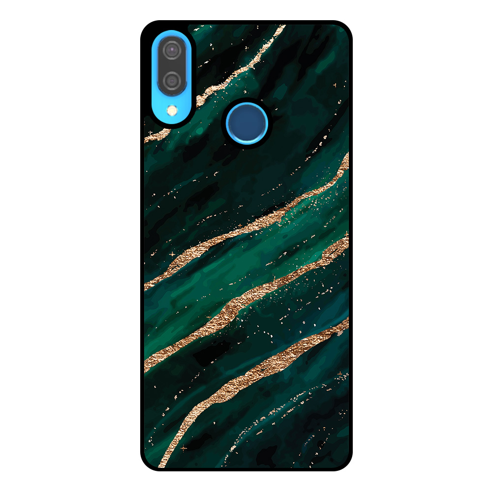 Huawei P20 Lite - Nova 3E telefoonhoesje met groen goud marmer opdruk