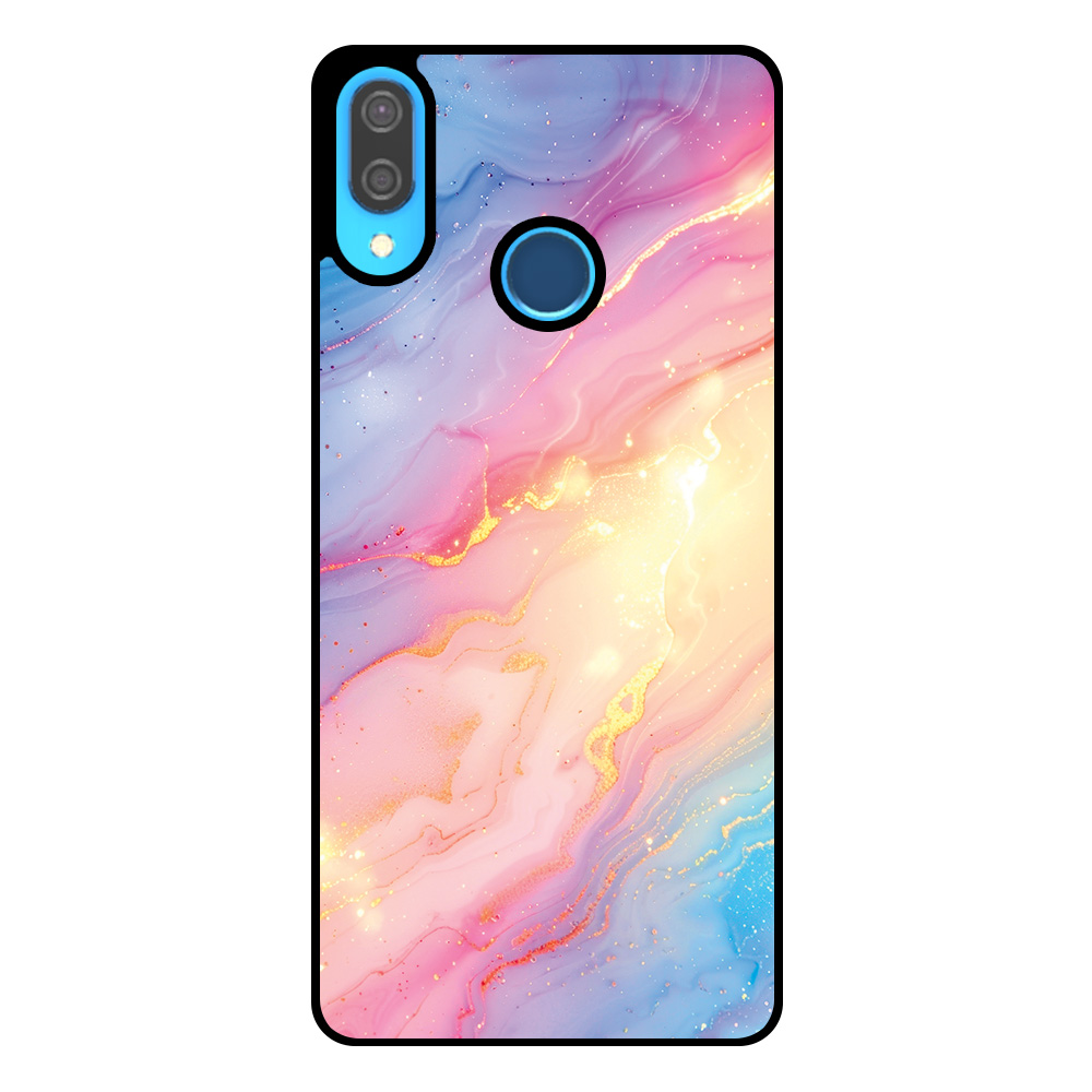 Huawei P20 Lite - Nova 3E telefoonhoesje met regenboog glitter marmer opdruk