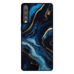 Huawei P20 Plus telefoonhoesje met blauw goud marmer opdruk