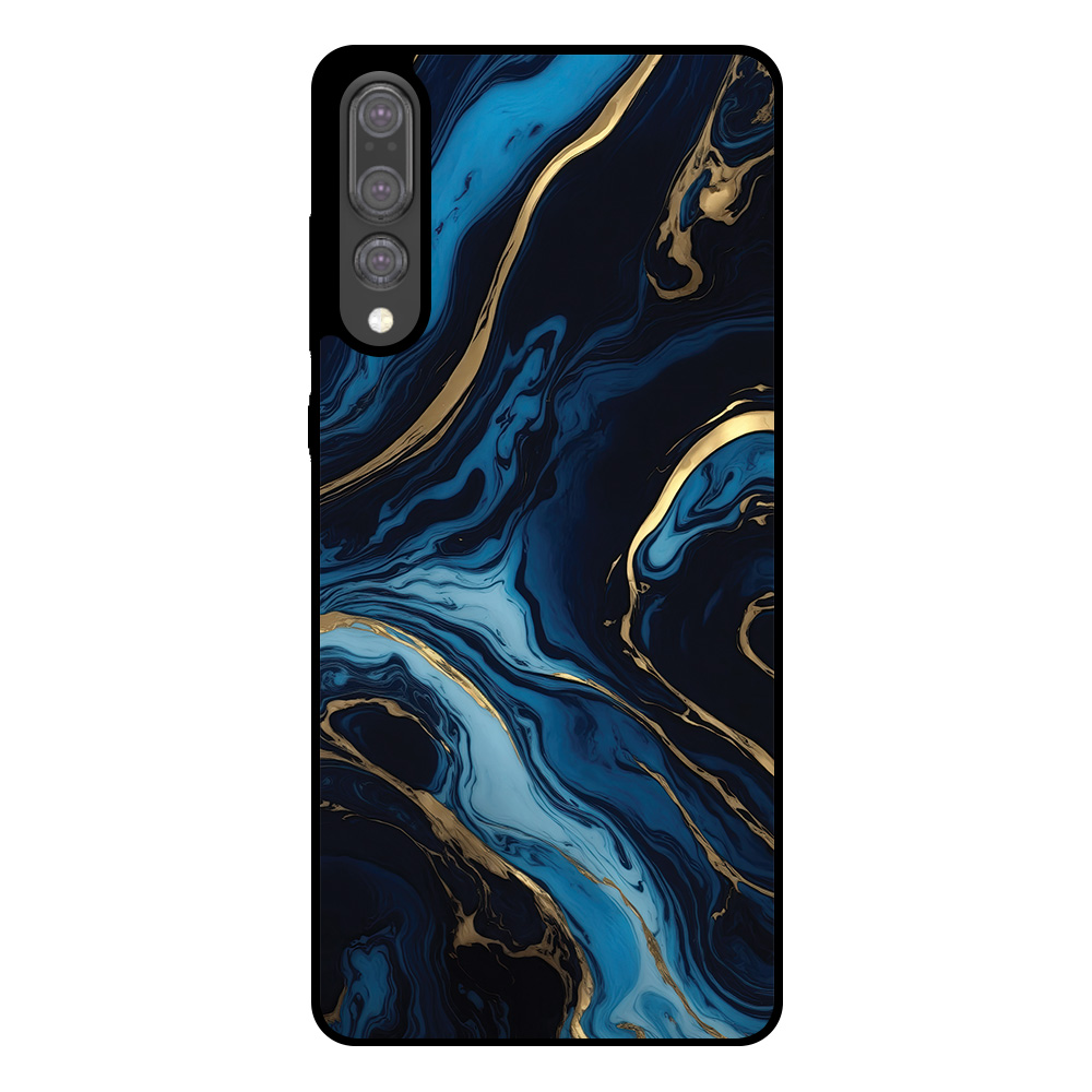 Huawei P20 Plus telefoonhoesje met blauw goud marmer opdruk