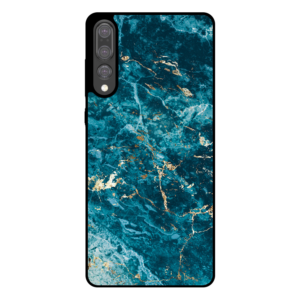 Huawei P20 Plus telefoonhoesje met blauw marmer opdruk