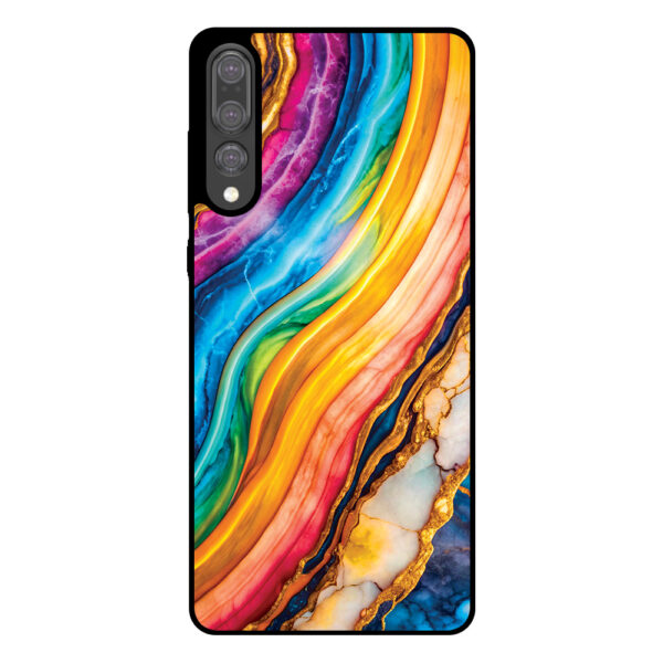 Huawei P20 Plus telefoonhoesje met regenboog goud marmer opdruk