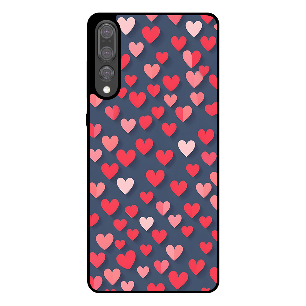 Huawei P20 Plus telefoonhoesje met roze en rode hartjes opdruk