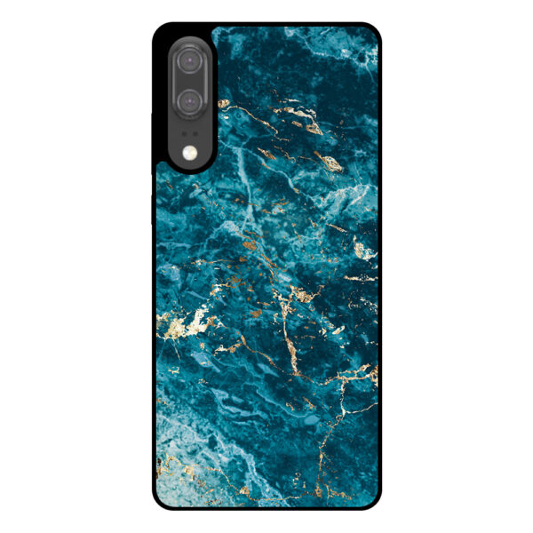 Huawei P20 telefoonhoesje met blauw marmer opdruk