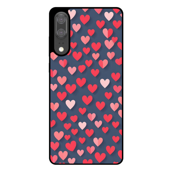 Huawei P20 telefoonhoesje met roze en rode hartjes opdruk