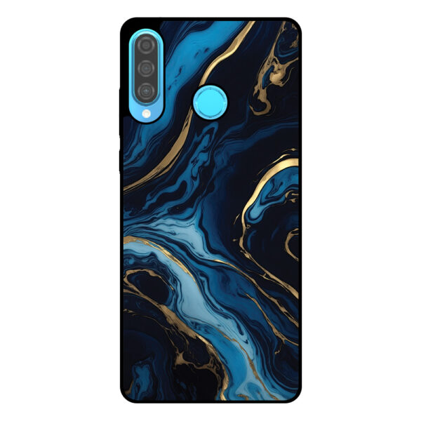 Huawei P30 Lite telefoonhoesje met blauw goud marmer opdruk