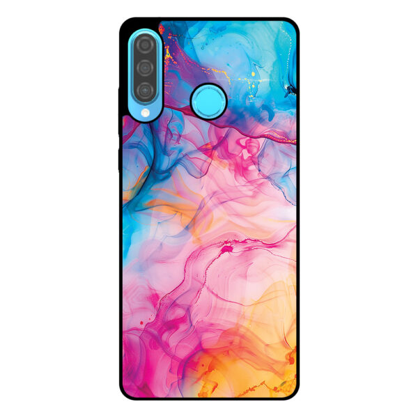 Huawei P30 Lite telefoonhoesje met regenboog acryl marmer opdruk