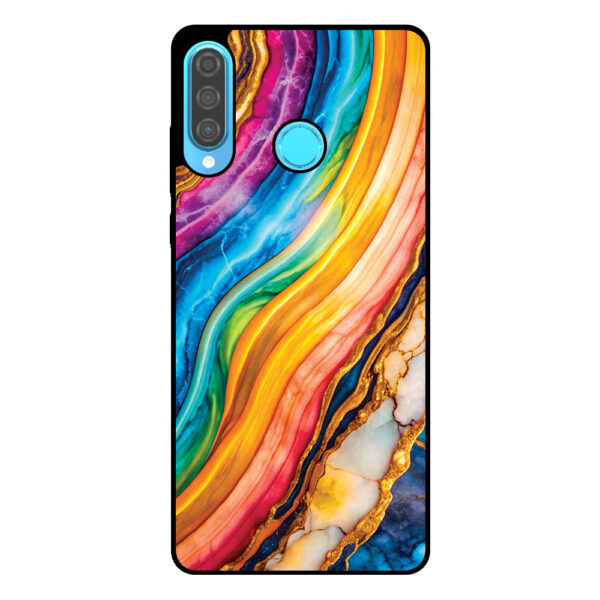 Huawei P30 Lite telefoonhoesje met regenboog goud marmer opdruk