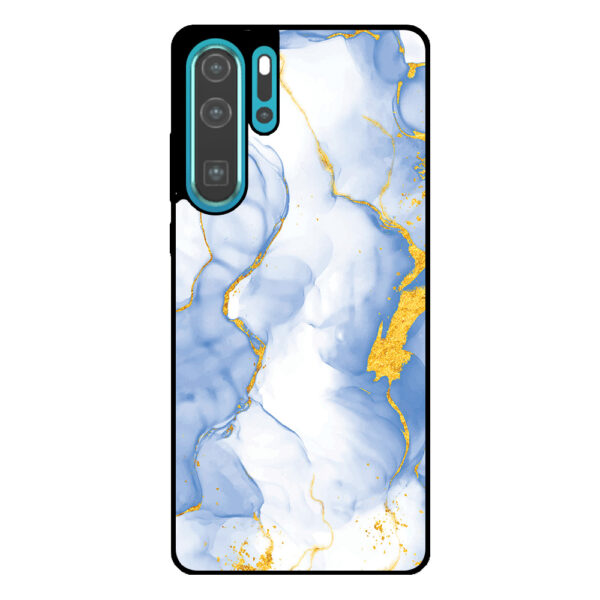 Huawei P30 Pro telefoonhoesje met lichtblauw goud marmer opdruk