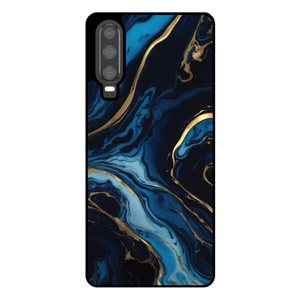 Huawei P30 telefoonhoesje met blauw goud marmer opdruk