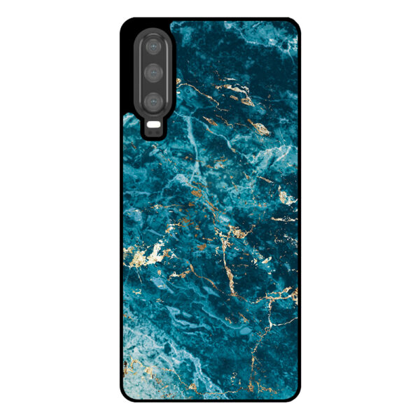 Huawei P30 telefoonhoesje met blauw marmer opdruk