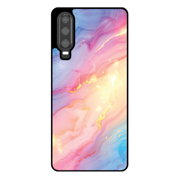 Huawei P30 telefoonhoesje met regenboog glitter marmer opdruk