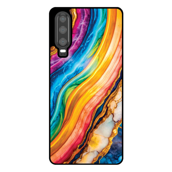 Huawei P30 telefoonhoesje met regenboog goud marmer opdruk