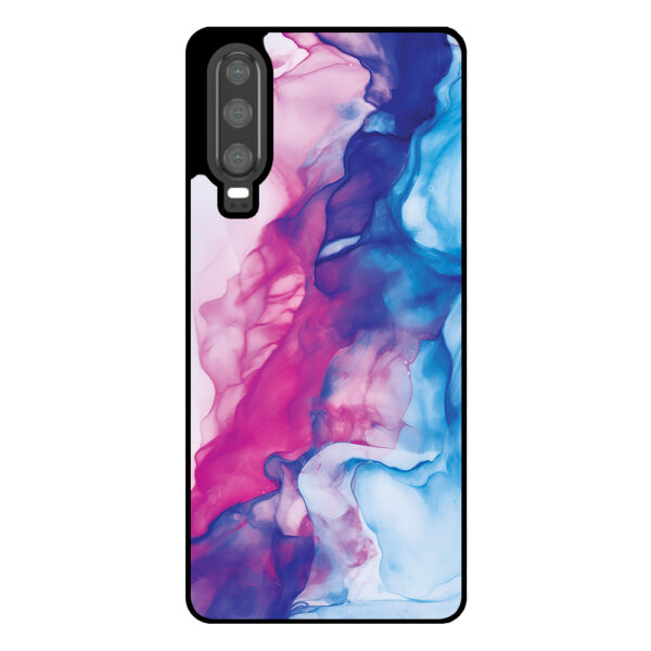 Huawei P30 telefoonhoesje met roze blauw marmer opdruk