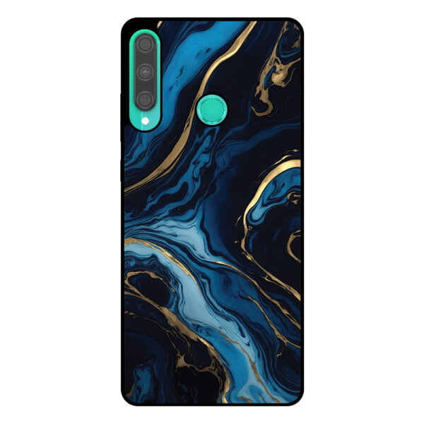 Huawei P40 Lite E telefoonhoesje met blauw goud marmer opdruk