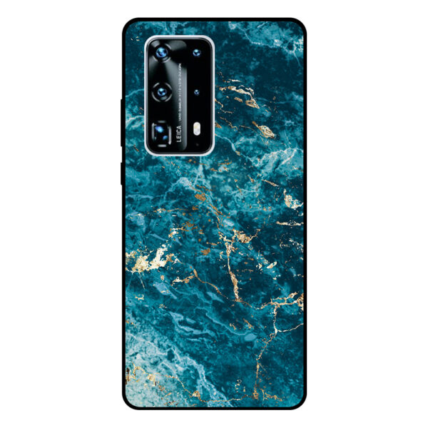 Huawei P40 Pro Plus telefoonhoesje met blauw marmer opdruk