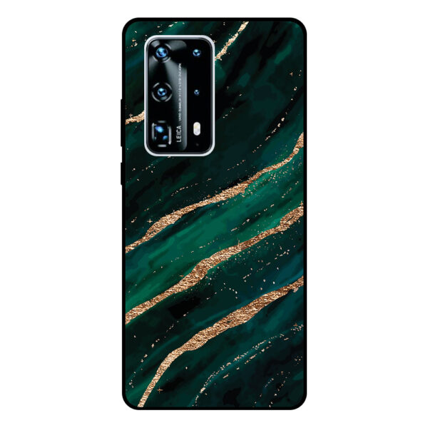 Huawei P40 Pro Plus telefoonhoesje met groen goud marmer opdruk