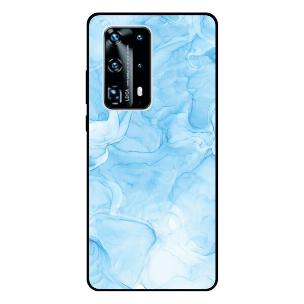 Huawei P40 Pro Plus telefoonhoesje met lichtblauw marmer opdruk