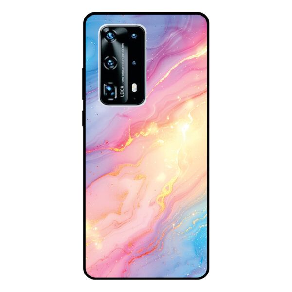 Huawei P40 Pro Plus telefoonhoesje met regenboog glitter marmer opdruk