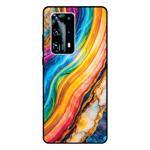 Huawei P40 Pro Plus telefoonhoesje met regenboog goud marmer opdruk