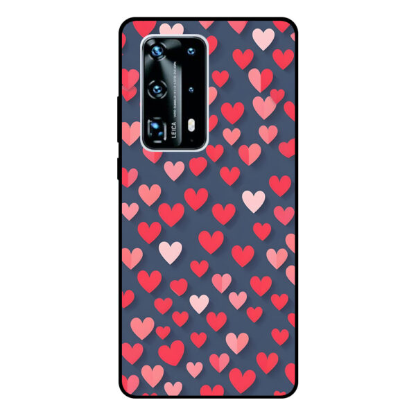 Huawei P40 Pro Plus telefoonhoesje met roze en rode hartjes opdruk